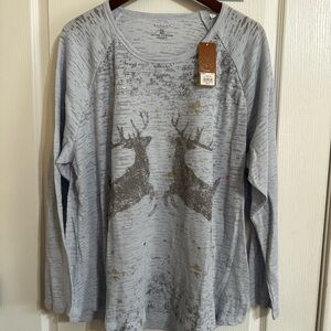 Gray Long Sleeve Top with Deer Print